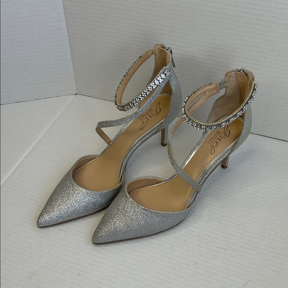 Jewel by Badgley Mischka Silver Glitter Heels Style J-TALLULAH Size 7.5 - Picture 4 of 12